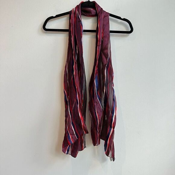 Silk Red Black White & Blue Long Sheer Scarf - Picture 4 of 4